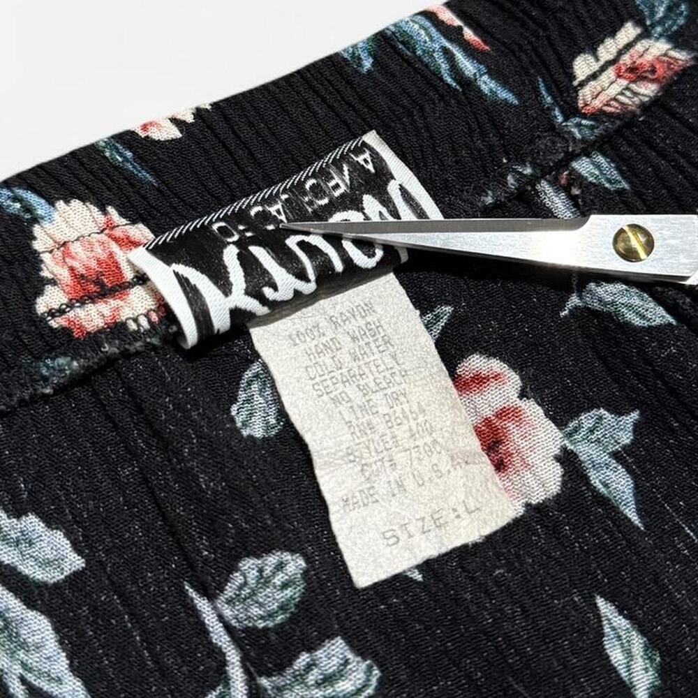 VTG 90s Krush of California Black & Pink Floral Pattern Ribbed Button Maxi Skirt - Picture 8 of 8